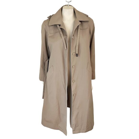 VTG LONDON FOG Faux Fur Lined Belted Hooded Trench Coat in Khaki SZ 10P - Picture 2 of 13